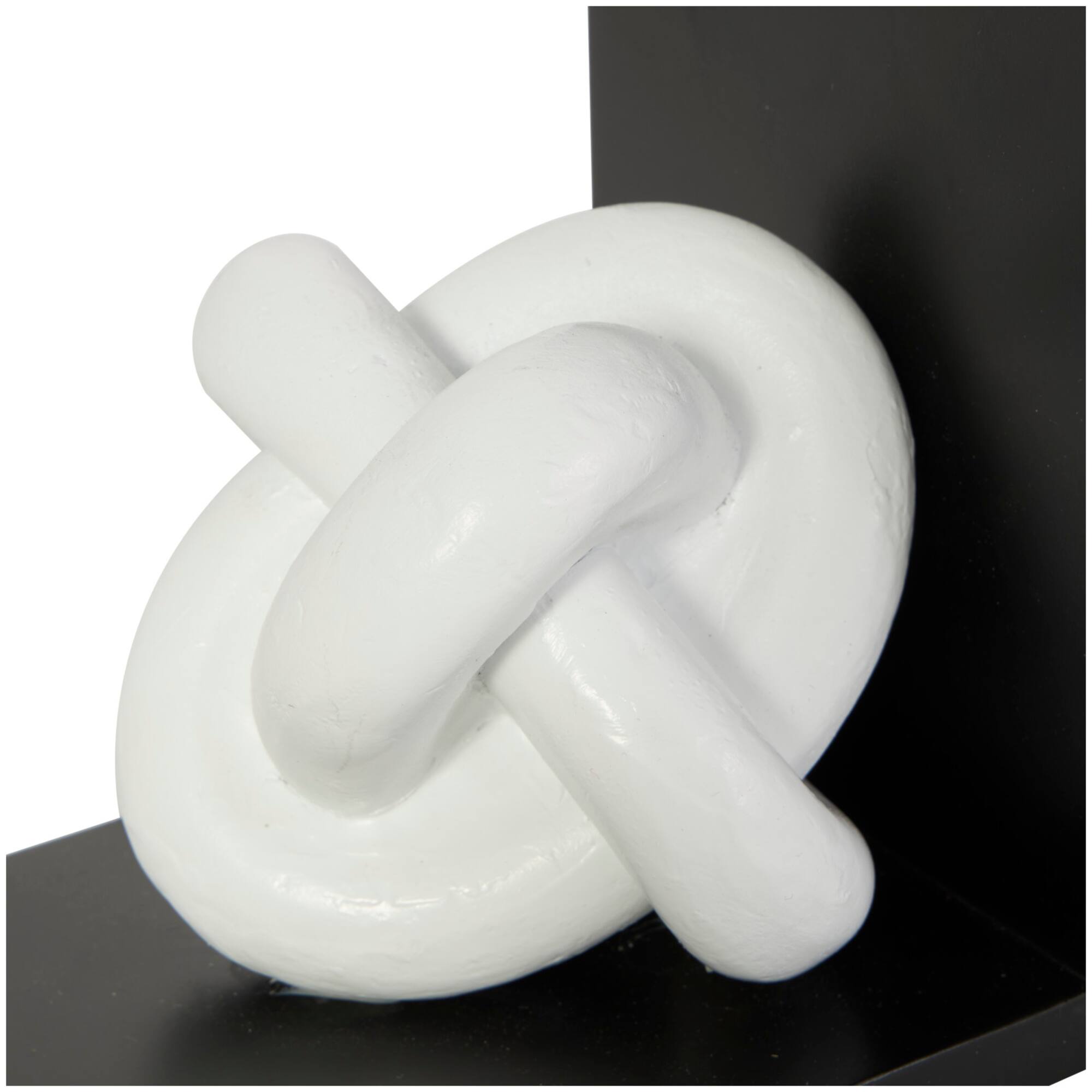 7" White MDF Knot Bookends with Black Stands Set
